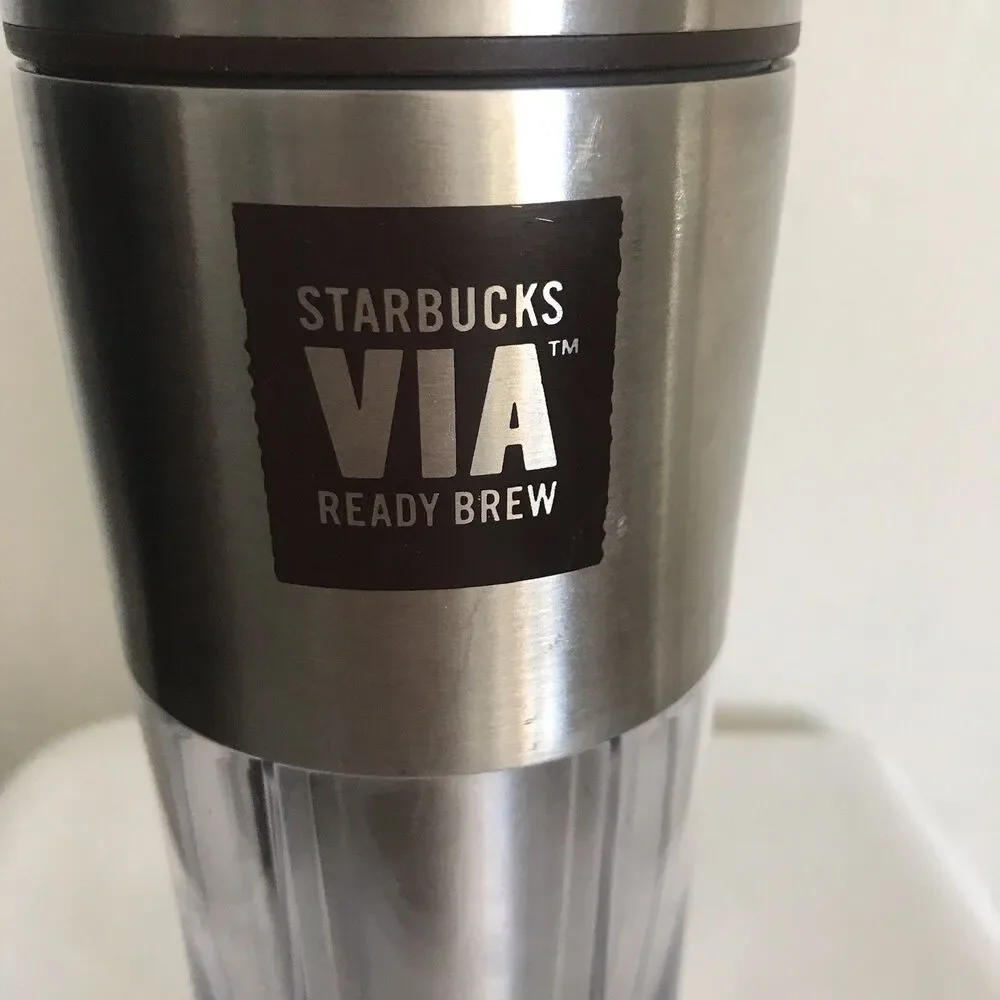 2010 STARBUCKS VIA Ready Brew Coffee Stainless Steel Travel Mug Tumbler 10 oz